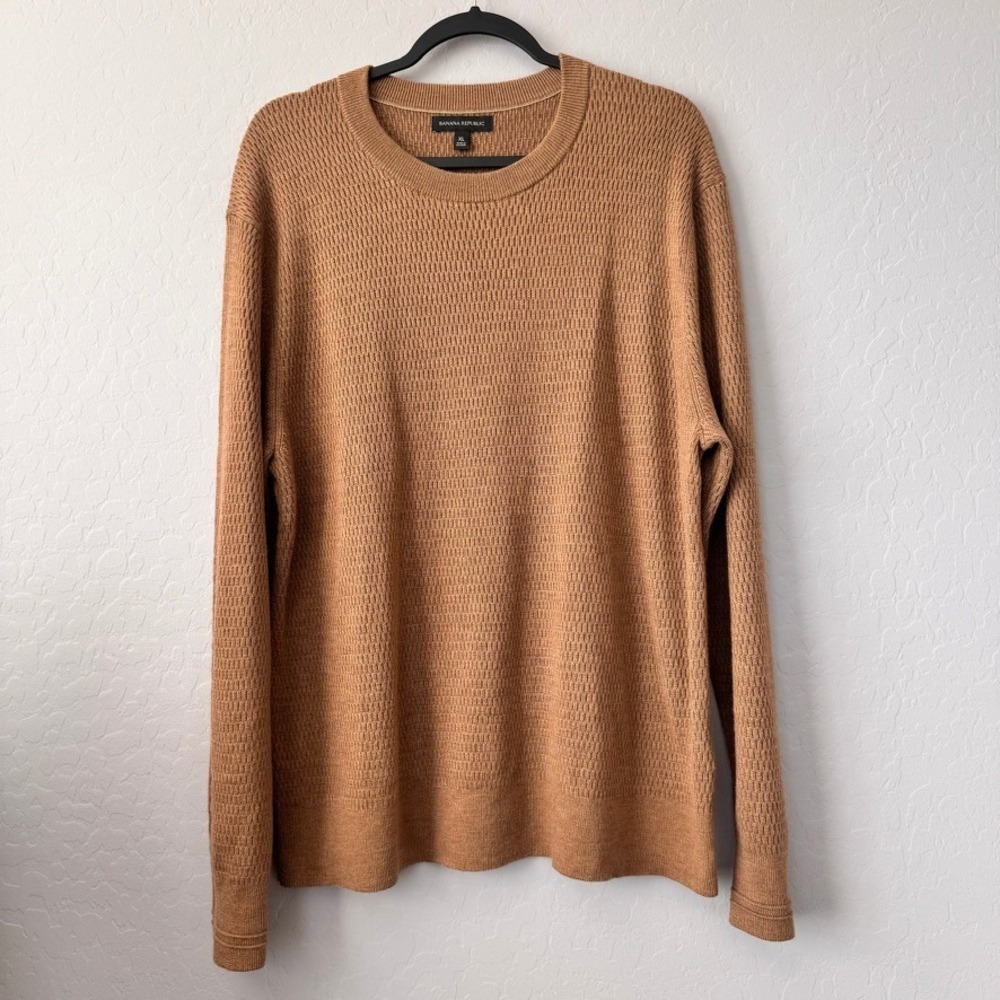 Banana Republic XL Sweater Brown Long Sleeve Merino Wool Textured Crewneck